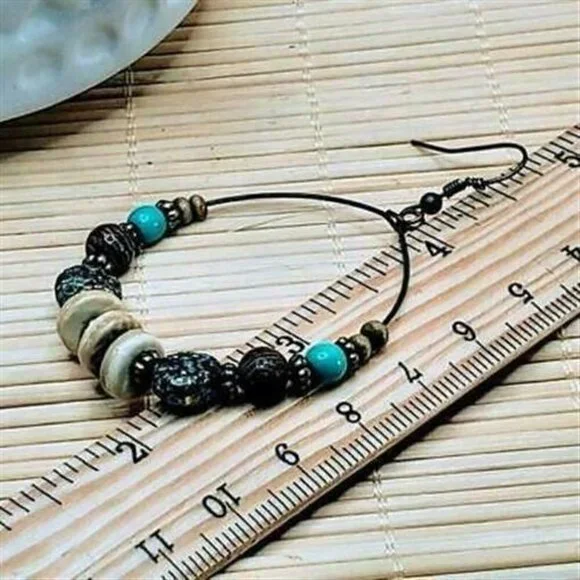 Handcrafted Antique Brass Patina Bead Earrings - Picture 4 of 4